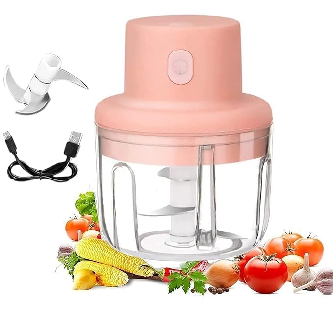 🧄 Mini USB Rechargeable Electric Food Chopper – 250ml (Pink)