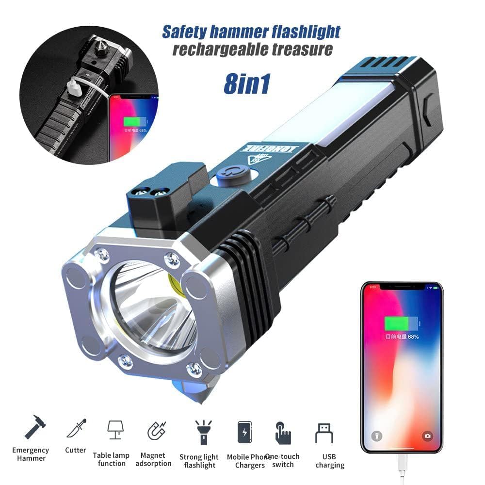Portable LED Flashlight – Multifunctional Work Light, Power Bank, Safety Tool for Car, Camping, and Emergencies