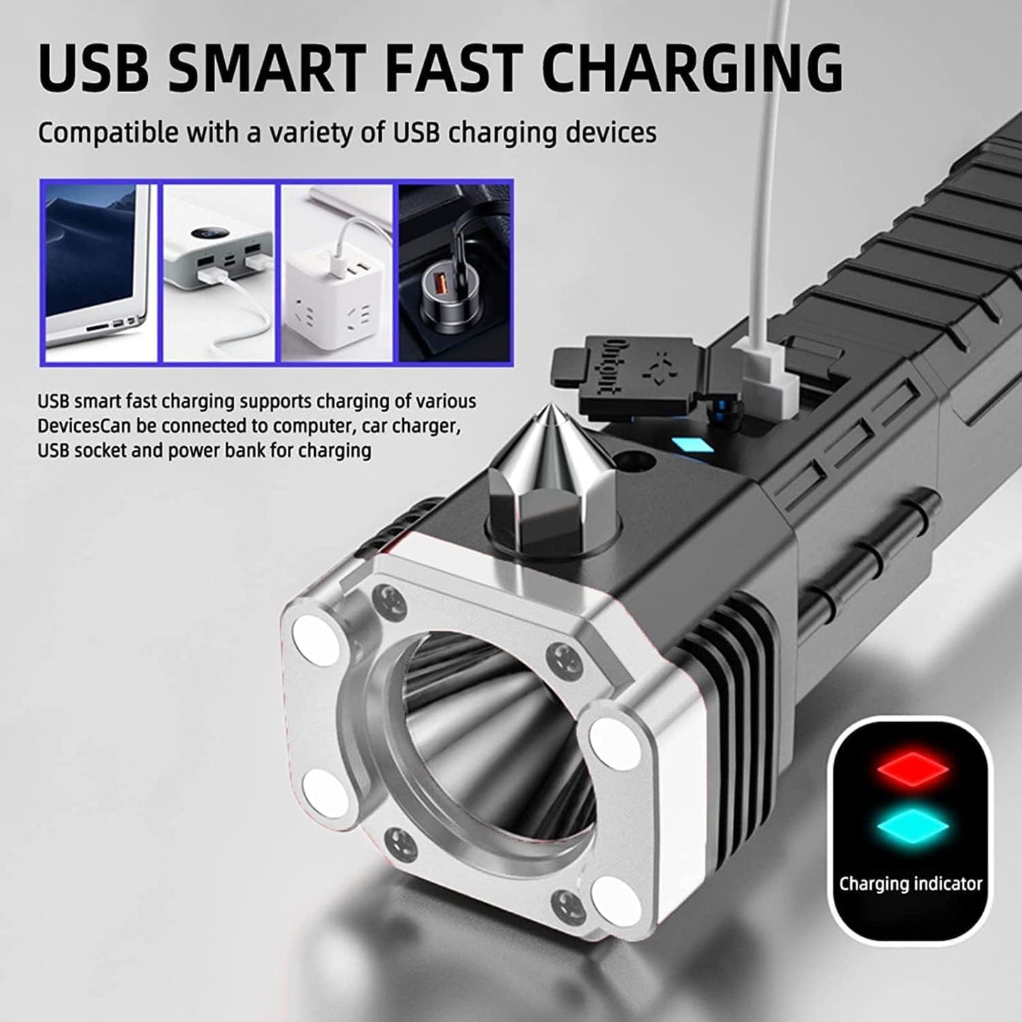 Portable LED Flashlight – Multifunctional Work Light, Power Bank, Safety Tool for Car, Camping, and Emergencies