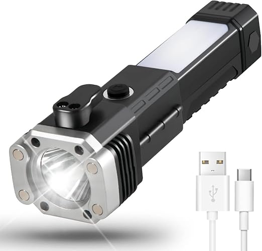 Portable LED Flashlight – Multifunctional Work Light, Power Bank, Safety Tool for Car, Camping, and Emergencies