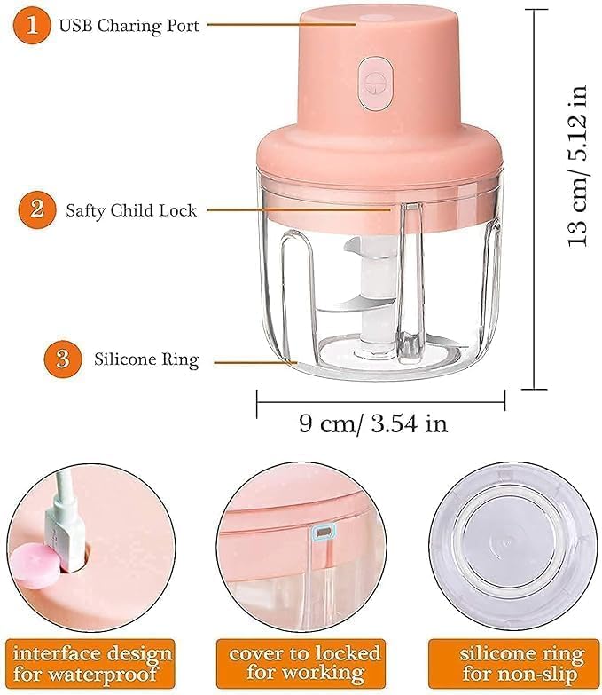 🧄 Mini USB Rechargeable Electric Food Chopper – 250ml (Pink)